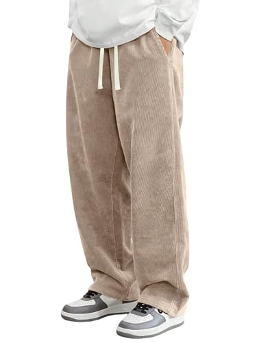 ZAFUL Mens Corduroy Pants Straight Leg Drawstring Elastic Waist Casual Pants Lounge Baggy Trousers with Pockets