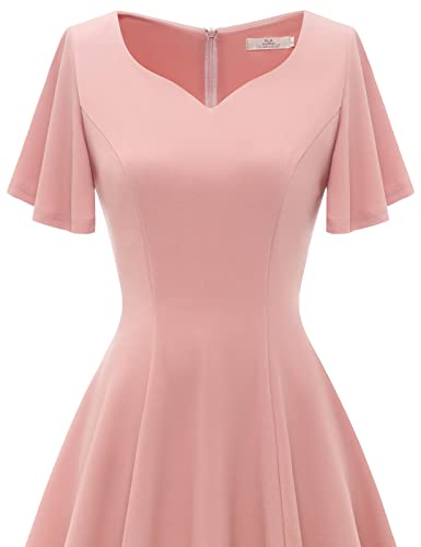 Image of HomRain Wedding Guest Dresses for Women Vintage Short Sleeves Casual Fit and Flare Cocktail Formal Dress for Tea Party