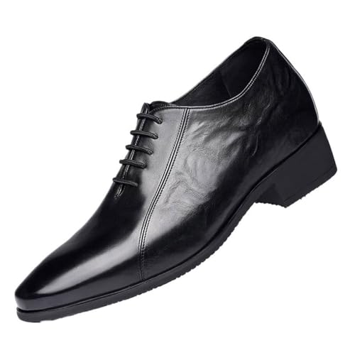 Men’s Genuine Leather Dress Oxford Shoes, Pointed Toe Lace-up Business Comfortable Chunky Heel Soft Bottom Dress Shoes Casual Work Office Formal Derby Shoes