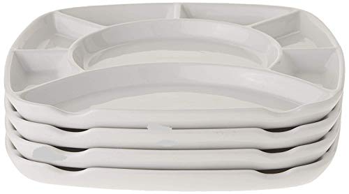 MyCuisina Divided Fondue plates, White Stoneware Set of 4, 8 Sections – Gift