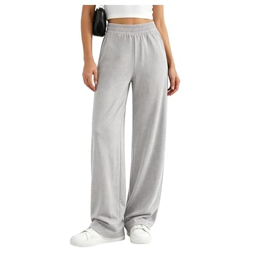 SEAJOJO Women's Wide Leg Pants Summer, High Elastic Waist Casual Lounge Pants Modal Soft Comfy with Pockets Home & Out Light Gray