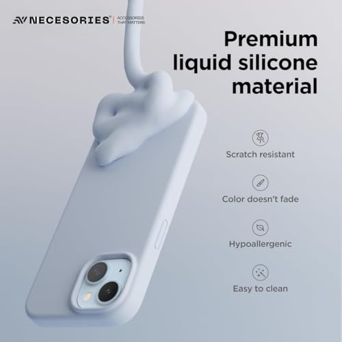 Image of Liquid Silicone Case Compatible for iPhone 15 Plus Light Blue | Slim Back Cover | Soft Touch Bumper | Shockproof Drop Protection | Microfiber Cloth Inside | Sleek Solid Design