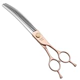 Fenice Peak Professional Curved Chunker Dog Grooming Scissors 7.0'' Rose Gold Thinning Shears Extremely Sharp Blades 440C Stainless Steel Thinning Shears Durable Smooth Fine Cut for Dogs and Cats.