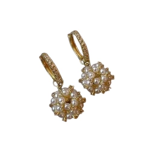 Elegant Pearl Cluster Gold Hoop Earrings for Women | Gold Plated Pearl Drop Earrings with Sparkling Stone Accents