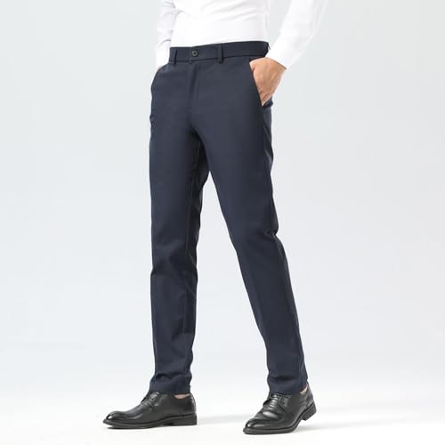 Plaid&Plain Men's Dress Pants Slim Fit Stretch Khaki Pants Wrinkle Free 8802 Navy Blue 36x28 by Plaid&Plain - Used condition - Image 3