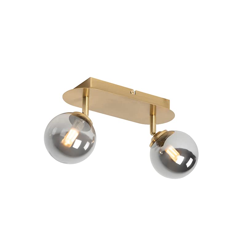 Qazqa - Spotlight Ceiling Gold 2-Light Adjustable with Smoke Glass - Athens- - Country - Suitable for LED G9 | 2 Way Light - Glass Surface-Mounted spotway Light - Suitable for Living Room I Kitchen