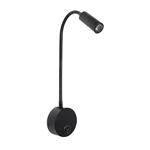 HVZUM LED 3W 3000K Wand leselampe wandleuchte innen wand deko Lamp,Flexibler Schwanenhals 360° Drehbar wandlampe mit schalter (Schwarz)
