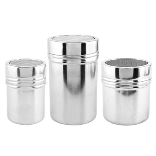 Polvorizador Para Harina | Dispensador de Azúcar en Polvo para Café,3 Piezas en Acero Inoxidable Dispensador para Cocina Panadería Food Truck