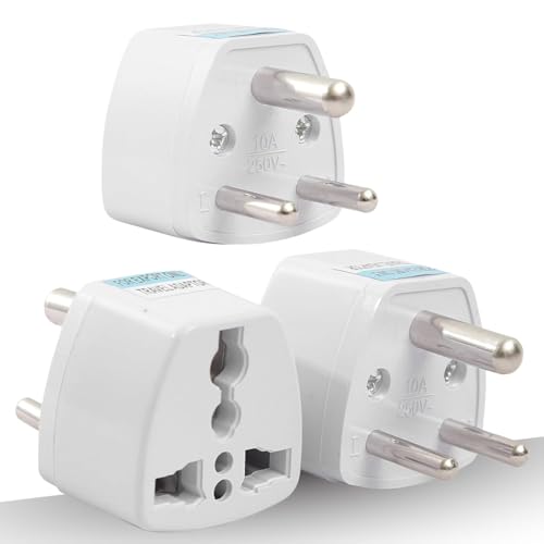 Image of India Converter Plug 3Pin (Pack of 3) World (USA, UK, Canada, Europe, and More) to India Travel Adapter Plug -Type D Adaptor Plug Socket Perfect for Foreign Devices to use in India