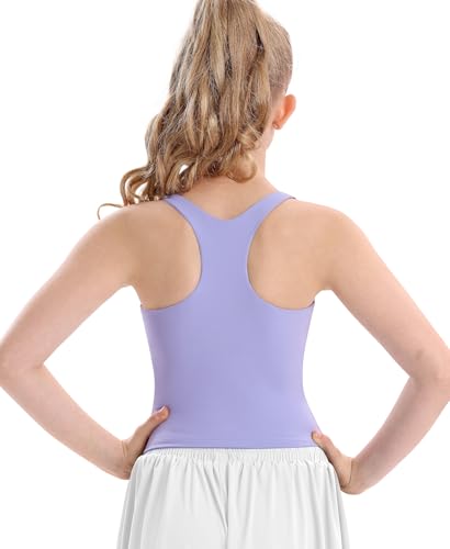 Image of DOCUMO Girls Tank Tops Double Lined Racerback Crop Tops for Kids Sleeveless Workout Tops for Dance, Yoga, Running, Sports