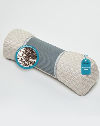 Edomi Buckwheat Cervical Pillow for Sleeping, Adjustable Roll Pillow for Neck Relief with Washable Pillowcase, Round Cylinder Bolster for Firm Support, 16x4 inch (Khaki)