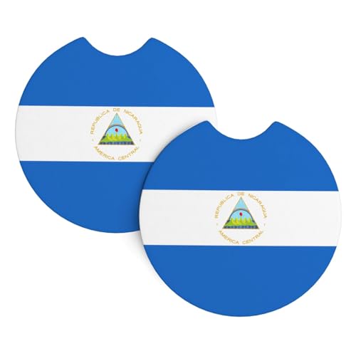 WZYCWB Lot de 2 sous-verres à motif drapeau du Nicaragua pour intérieur de voiture, 6,9 cm, convient à la plupart des voitures, camions, SUV