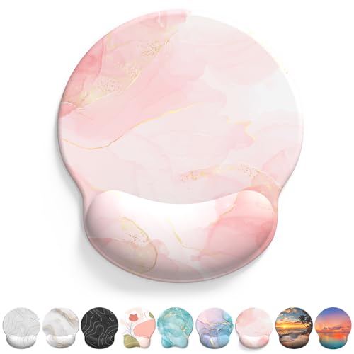 Image of eulps Mouse Pad with Wrist Rest, Comfortable Computer Mousepad with Gel Wrist Support Smooth Surface and Non-Slip PU Base for Pain Relief, Laptop, Office & Home (Pink Marble)