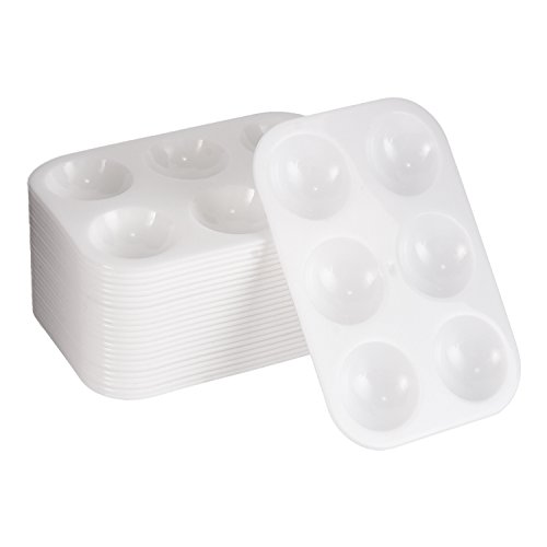 Outus 24 Pieces Plastic Paint Palettes 6 Well Rectangular Watercolor Palette Painting Tray, White