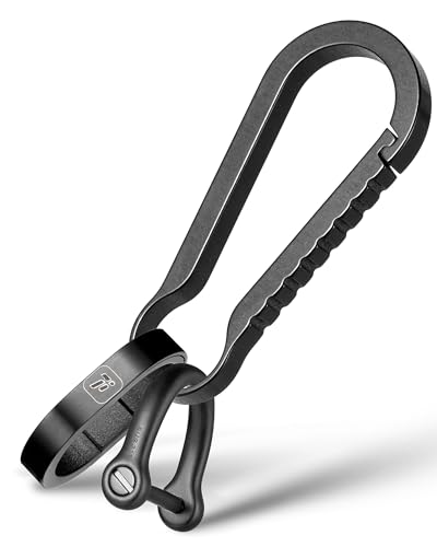 Image of FEGVE Titanium Key Clip with Side Push Key Ring & 2 /3″ D Ring for Car Key | Gr5 Titanium, Lightweight Rustproof, Anti-deform Integrated Spring Clip, Nail-Safe Side Push Ring, Thick-Key D-Ring