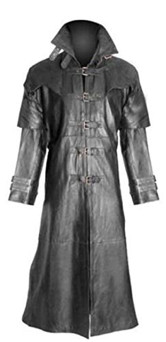 Mens Black & Brown Leather Trench Coat Goth Matrix Steampunk Gothic Van Helsing Coat