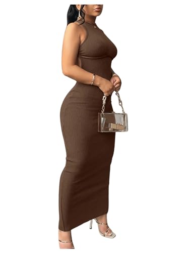 GORGLITTER Women's Open Back Bodycon Maxi Dress Backless Ribbed Knit Casual Summer Graduation Prom Long Sundresses 2025