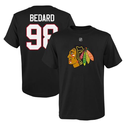 Connor Bedard Chicago Blackhawks Youth Boys (4-20) Name & Number T-Shirt (US, Numeric, 14, 16, Regular, Black)