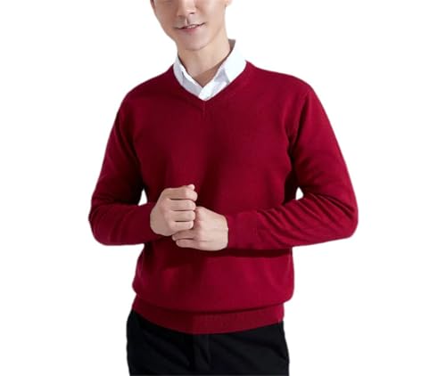 Men Classic V-Neck Knitted Sweater Men Soft Solid Color Pullover Warm Business Casual Pullover Jumper