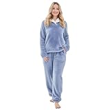 PJGGZ Fluffy Womens Pajama Sets, Pjs with Pants Winter Fuzzy Pajamas Fleece Soft Cozy Warm Ladies Loungewear(Blue,L)