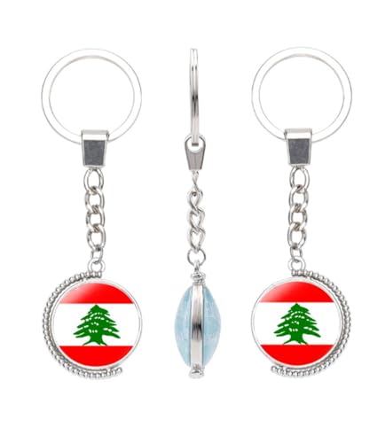 vmcoatdu Lebanon Flag Double Sided Rotation Key Chain Keyring Gift