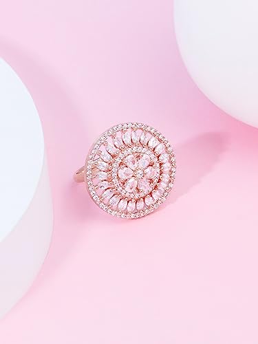 ZAVERI PEARLS Rose Gold Dazzling Cubic Zirconia Party Bling Statement Brass Adjustable Finger Ring For Women-ZPFK16098 - Image 4