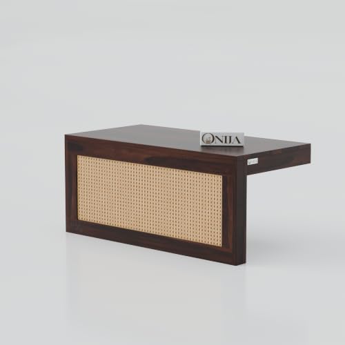 Image of ONIJA Solid Sheesham Wood Center Coffee Table with 2 Stools for Living Room Outdoor | Rosewood Centre Teapoy Tea Table with Stool for Home Office (Walnut Finish)