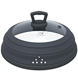 Microwave Splatter Cover Vented Glass Splatter Guard Lid with Collapsible Silicone for Food as Pot Cover Plate 10.8 inch for 6 7 8 9 10 inch Plate Bowl