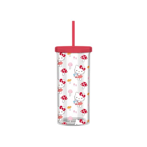 Image of Silver Buffalo Sanrio Hello Kitty Mushroom, Plastic Cold Cup, 20oz | Tall, Includes Lid and Straw, 0.59 Liters