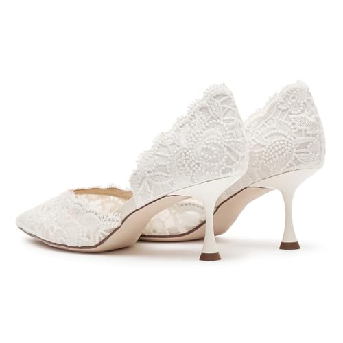 FOWT Women Pointed Toe D'Orsay Pumps Slip on Kitten Mid Heels Elegant Lace Wedding Prom Evening Shoes Size 4-16 US4