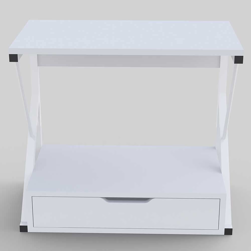 BAKAJI Étagère à Micro-Ondes, Structure en métal avec étagère en Bois MDF et tiroir Organisateur étagère Porte-Outils de Cuisine, Design Moderne, 54 x 35 x 50 cm (Blanc), Moyenne
