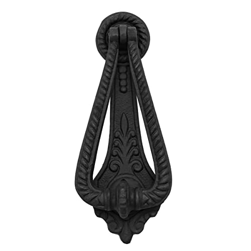 Sakega Black Cast Iron Georgian Twist Door Knocker 7” H X 2.5” W Rust Resistant Finish Heavy Duty Metal Front Door Or Gate Knocker #TOP7