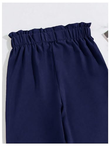 WDIRARA Girl's Paper Bag Waist Belted Wide Leg Pants Casual Elastic High Waist Pants4