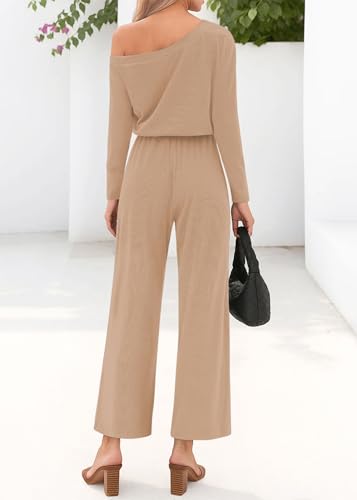Lazysmile Jumpsuits For Women Dressy Long Sleeve Off Shoulder One Piece Wide Legs Rompers - image 2