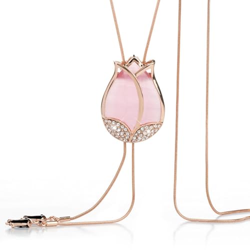 Bijoux Chandail Pendentif Tulipe Long Collier Oeil de Chat Rose Hommes Femmes