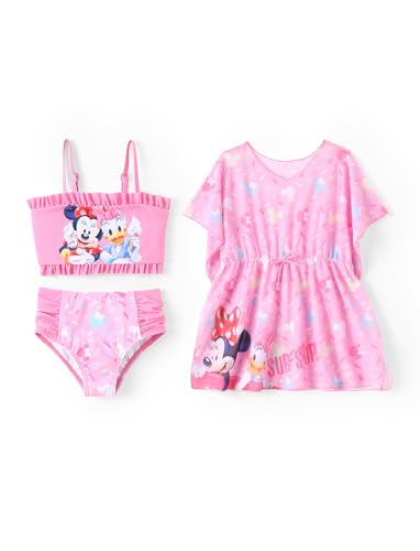 Disney Frozen Elsa Princess Minnie Ariel Girl 3 Piece Swimsuit Bikini Tankini Bathing Suit with Cover Up Set UPF 50+ Swimwear