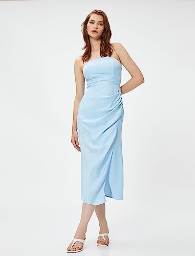 Koton Kadın Melis Ağazat X Koton - Drapeli Yırtmaçlı Straplez Midi Elbise, 44 - Görsel 2