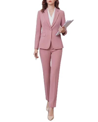 QRNPV Womens Two Piece Pants Suits - Wrinkle-Free High End Business Dressy Formal Casual Blazer Set - Professional Work Office Outfit Blush Pink