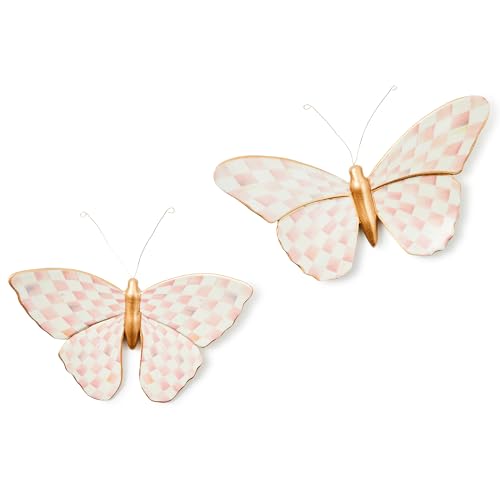 Image of MACKENZIE-CHILDS Butterfly Wall Decor Set, Pink-and-White Rosy Check