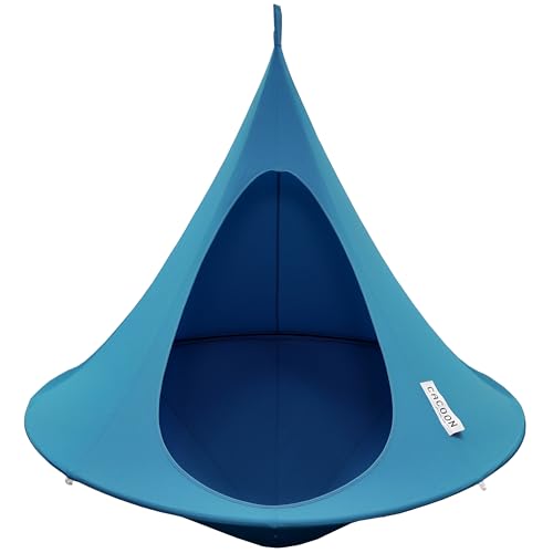 Image of Double Cacoon Hanging Chair for Two - Cozy Indoor /Outdoor Hammock with Polyester Canvas, 440 lb Capacity, Includes 18ft Rope & Carabiner (Bayou Breeze)