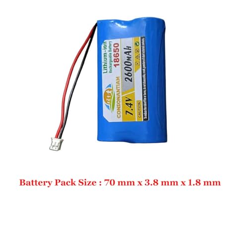 Image of 7.4 Volt Battery Pack 2600 mAH Full Capacity 18650 Lithium Ion Rechargeable Battery Pack with JST 2 Pin Jack Robotics Industrial Inbuilt 2S-3-A BMS Security. (Without BMS Card)