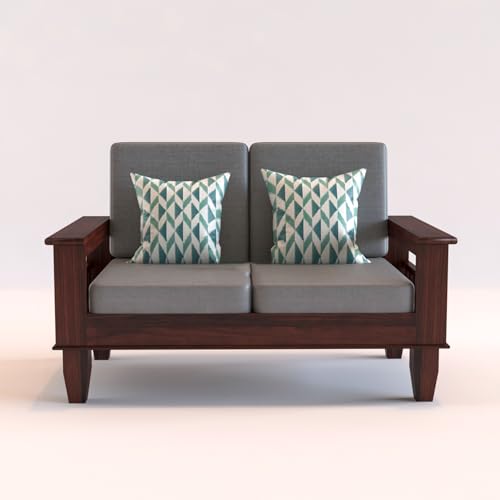 Image of Sheesham Wooden 7 Seater Sofa for Living Room | Rosewood 7 Seater Cushion Sofa with Side Newspaper Holder for Home & Office (-Mahogany Finish,3+2+2 Seater)