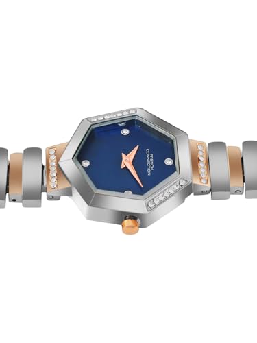 Image of French Connection Mop Blue Hexagonal Dial with Rose Two Tone Stainless Steel Strap Watch for Womens - FCN0139RTM
