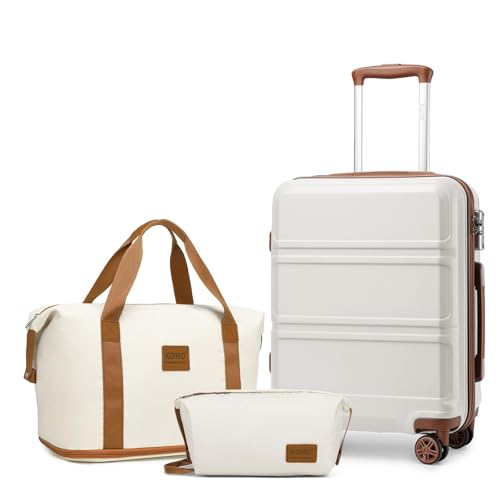 Kono Suitcase 20-Inch Set Luggage for Travel Hard Shell Carry On Hand Suitcase with 4 Wheels Spinner and TSA Lock Includes Travel Duffels Bag & Toiletry Bag (Cream White)