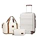 Kono Suitcase 20-Inch Set Luggage for Travel Hard Shell Carry On Hand Suitcase with 4 Wheels Spinner and TSA Lock Includes Travel Duffels Bag & Toiletry Bag (Cream White)