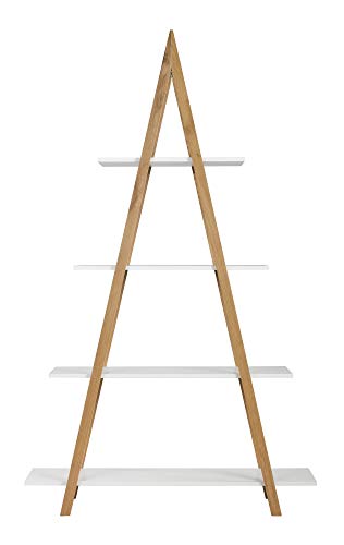 Universal Expert Abacus 4-Tier Ladder Bookcase, Leaning Free Stand Wood Bookshelf Frame Storage Rack, Display Shelf For Home Office, Oak And White #TOP5
