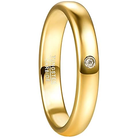 GALANI 4mm Tungsten Carbide Ring for Women Gold Wedding Engagement Ring with Zircon Inlay Minimalist Style Comfort Fit Size Y Cover