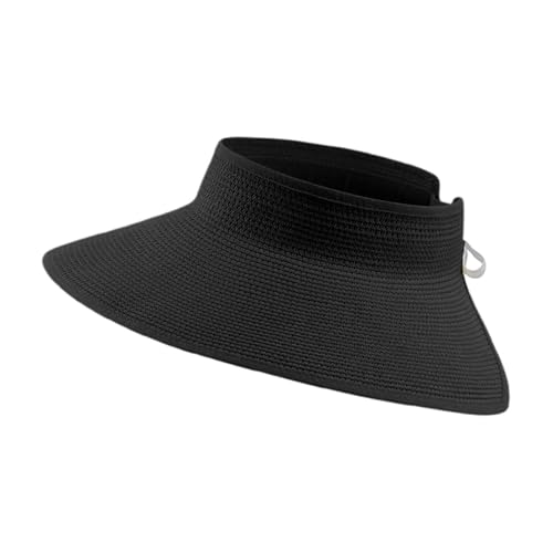 Genérico Viseras Sol Mujer Ancho Brim Paja Playa Cola De Caballo Plegable Bolsa De Viaje Playa Esencial, Le Noir, Talla única
