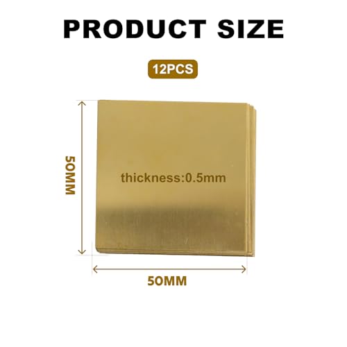 Flewdart 12pcs Messingblech 0.5mm, brass sheet 50 x 50 x 0,5 mm, messing platte kupferblech Für DIY Schneiden Handwerk Machen