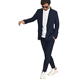 [キャバリア] セットアップ メンズ カジュアルスーツ テーラードジャケット ロングパンツ スラックス ブランド ストレッチ 上下 無地 TR素材 おしゃれ 細身 黒 青 紺 シンプル ユニセックス ファッション CASH21-02【-】 (46(L), NAVY(ネイビー))